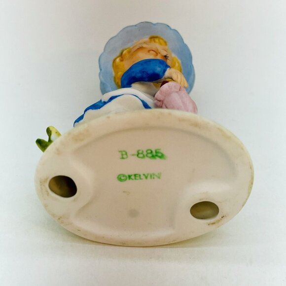 Vintage Kelvin Hand Painted Porcelain Figurine Girl wUmbrella Vivid Colors Japan - Picture 10 of 12